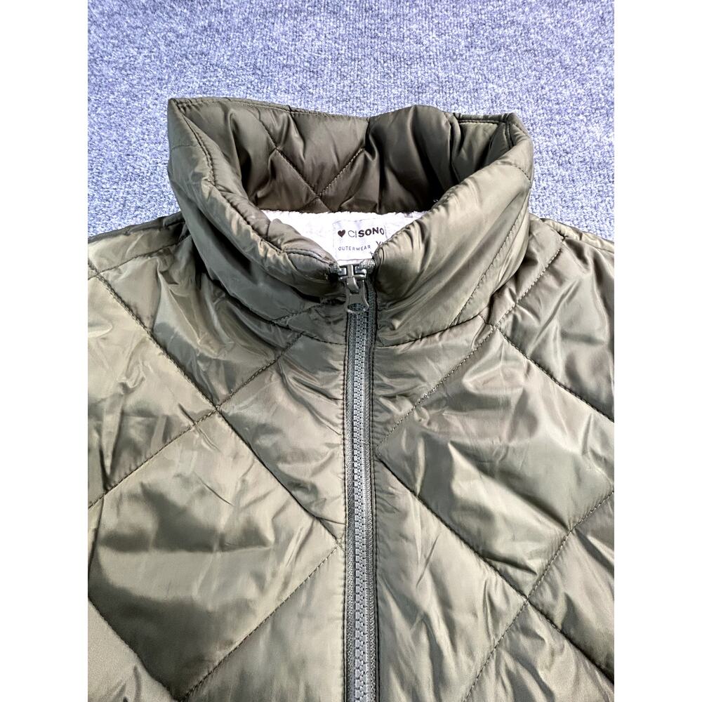 Cisono Women's XL Olive Green Quilted Sherpa Lined Puffer Jacket Full Zip Coat - Picture 3 of 9